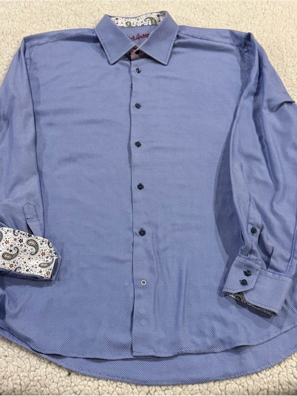 Robert Graham Light Blue Micro-Pattern Button-Down Shirt with Paisley Flip Cuffs